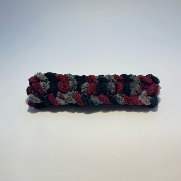 Handmade Kid’s Super Soft & Cozy Winter Headband/Ear Wrap - Cranberry/Gray/Black - Picture 3 of 9